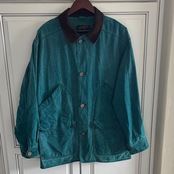 Vintage Eddie Bauer Barn Chore Jacket Double Pocket Green Corduroy Mens Medium - Picture 3 of 12